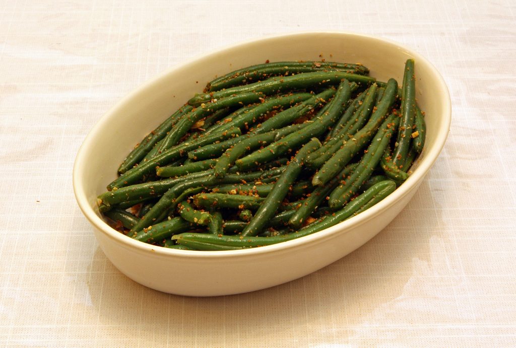 haricots verts avec un filet d’huile d’olive