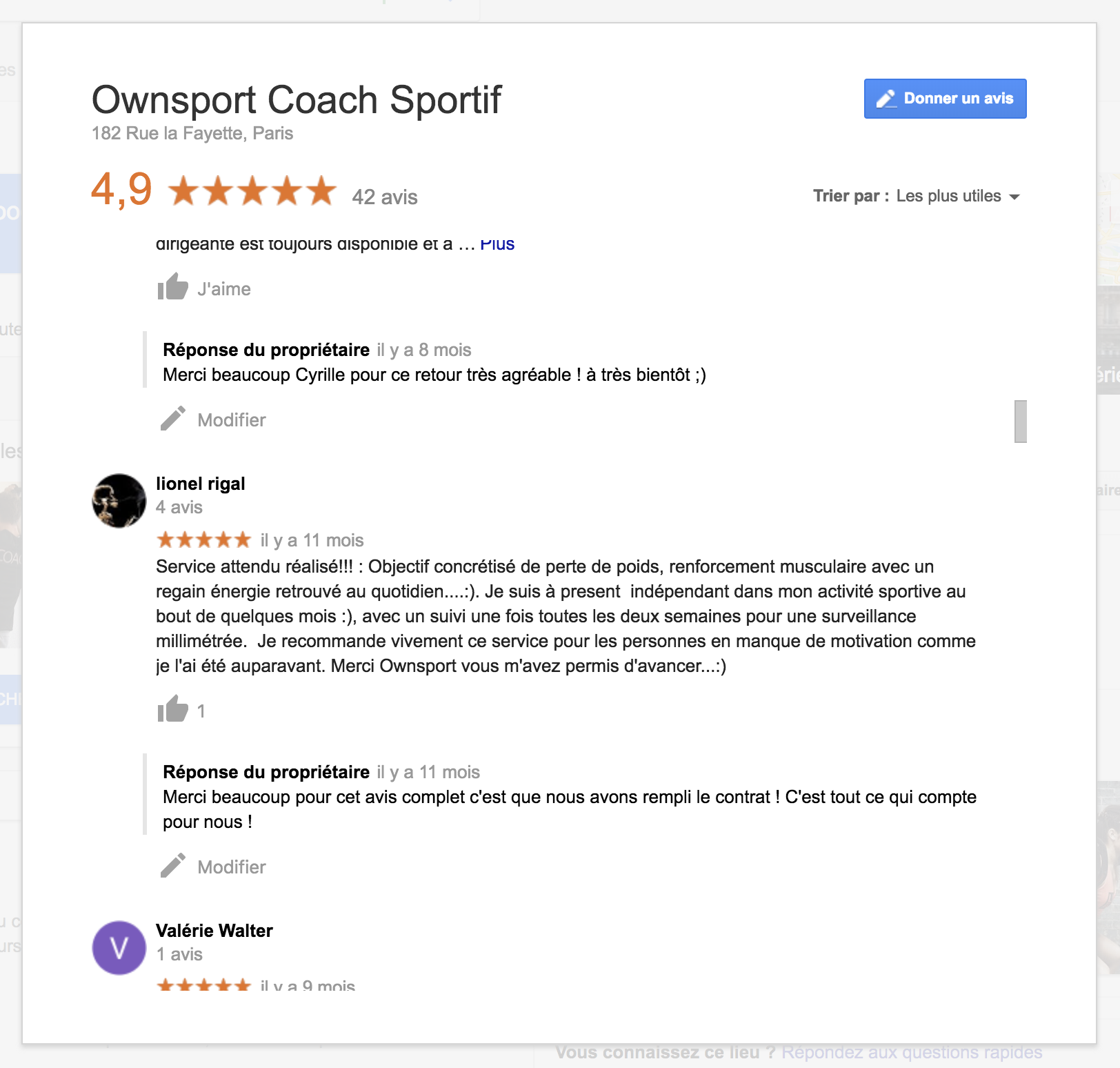 Avis google d'un client qui a été satisfait par Ownsport.
