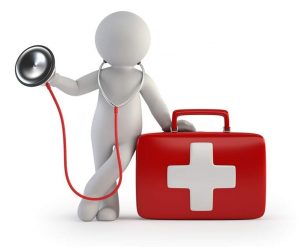 Un personnage avec un stéthoscope et une mallette de santé